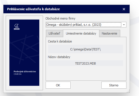 Umiestnenie databázy v programe OMEGA